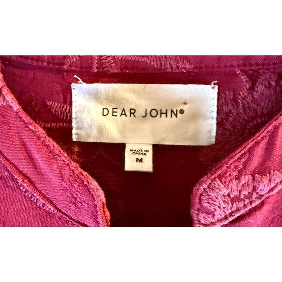 Dear John Malia 3/4 Sleeve V-Neck Top Red Dahlia Medium Floral Embroidery Casual - Picture 2 of 3